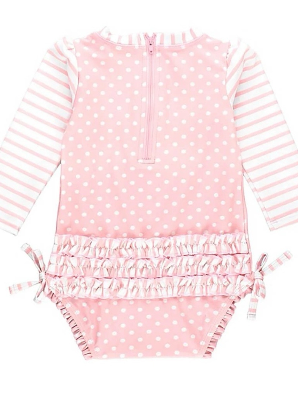 Rufflebutts Baby Girl Toddler Rash Guard Pink Polka Dot Swimsuit Sz 2T One Piece